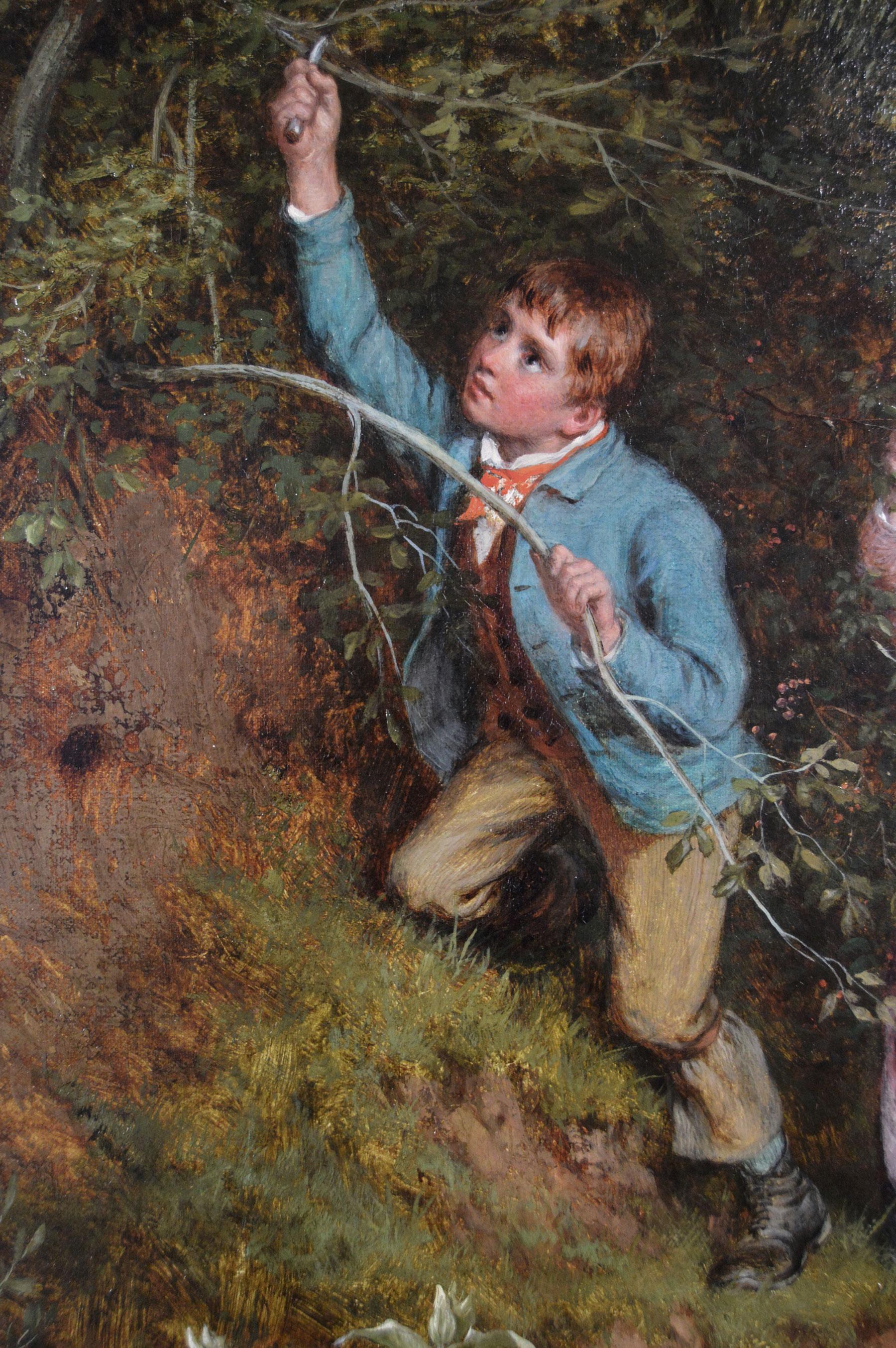 19th Century genre oil painting of children gathering berries - Victorian Painting by William Bromley