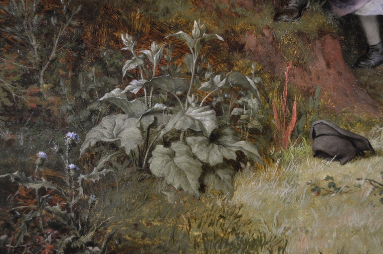 19th Century genre oil painting of children gathering berries For Sale 2