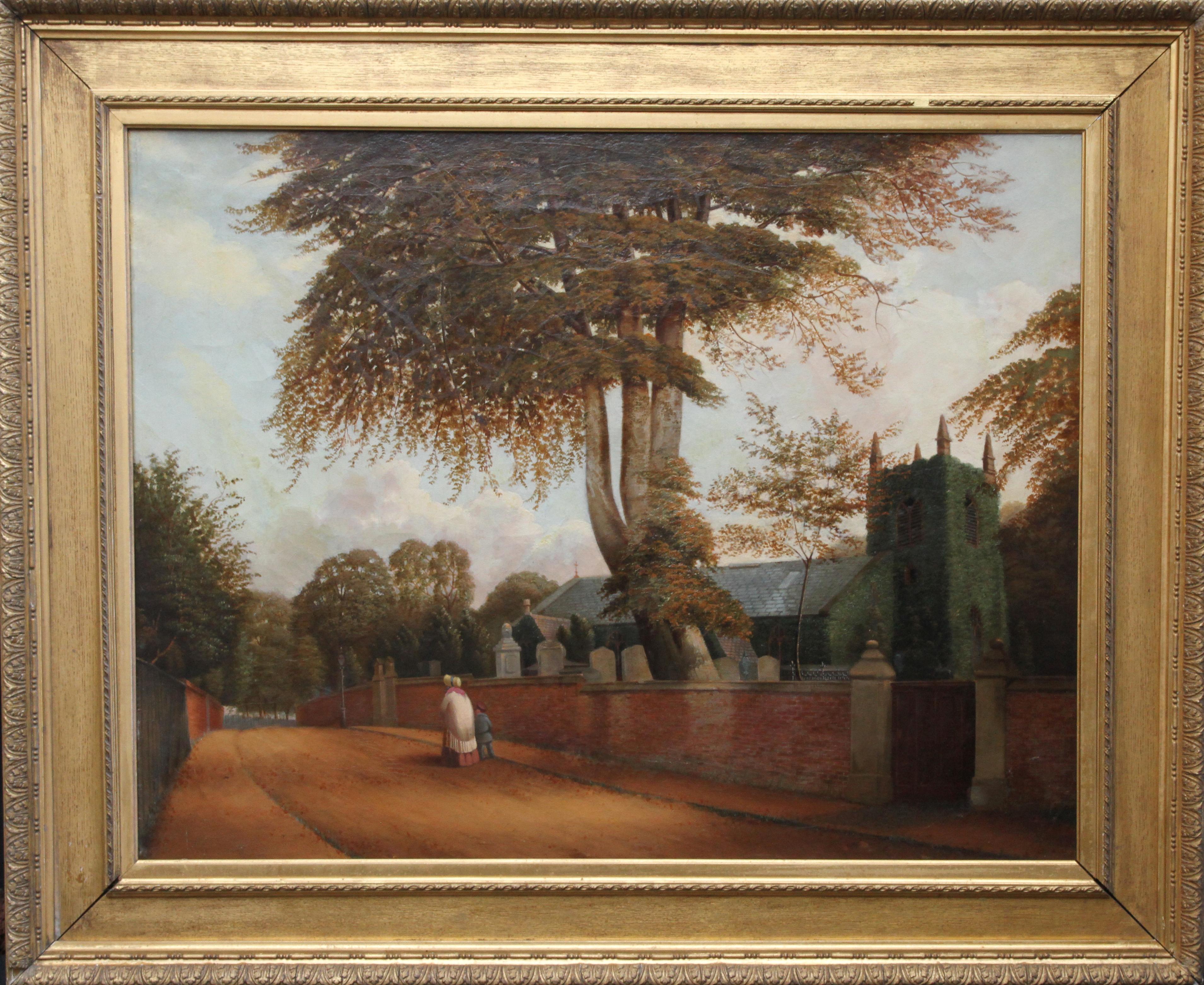 Edgbaston Church Birmingham - British 1880 Victorian art landscape oil painting  For Sale 5
