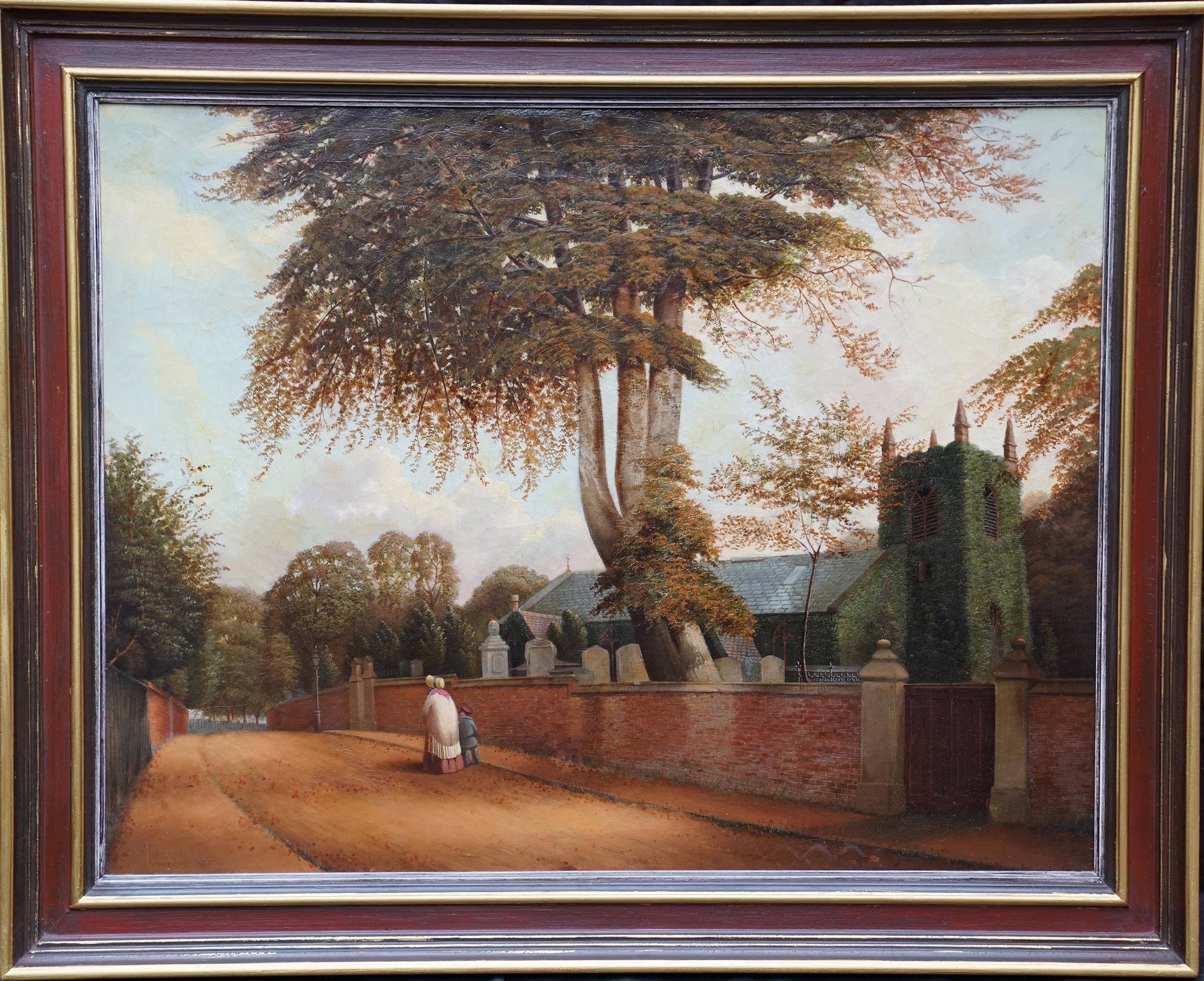Iglesia de Edgbaston Birmingham - Pintura al óleo de paisaje de arte victoriano británico de 1880 en venta 6