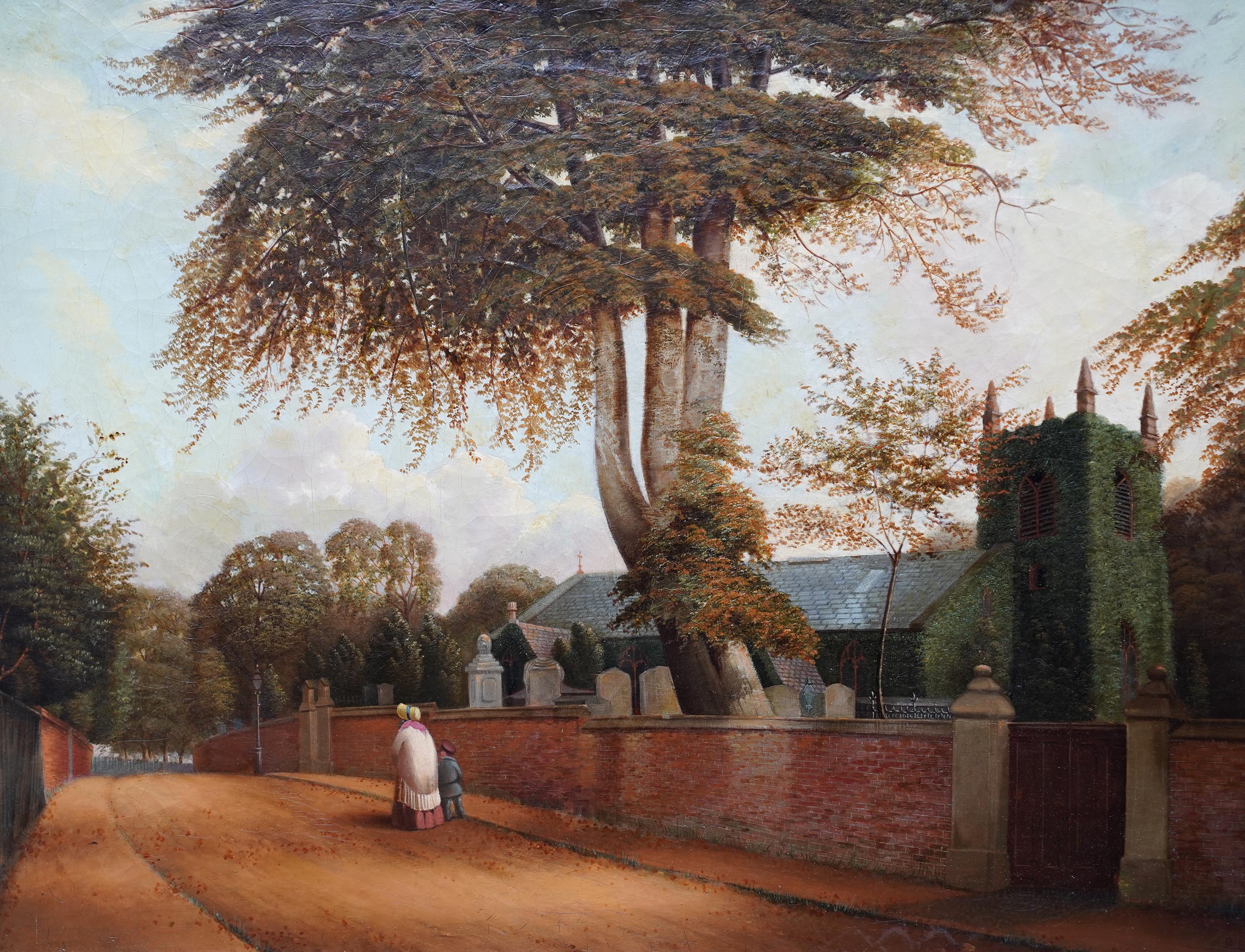 Iglesia de Edgbaston Birmingham - Pintura al óleo de paisaje de arte victoriano británico de 1880 en venta 5