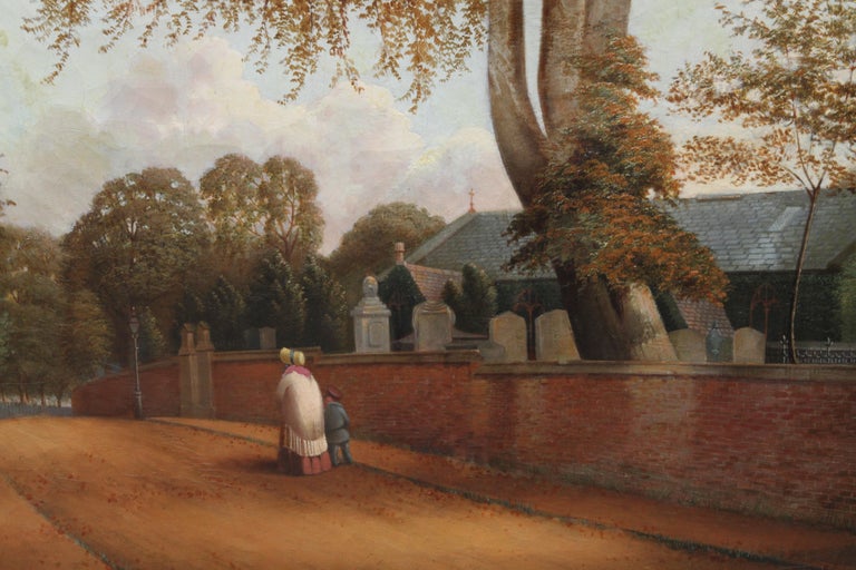 Edgbaston Church Birmingham - British 1880 Victorian art landscape oil painting  - Realist Painting by William Bromley