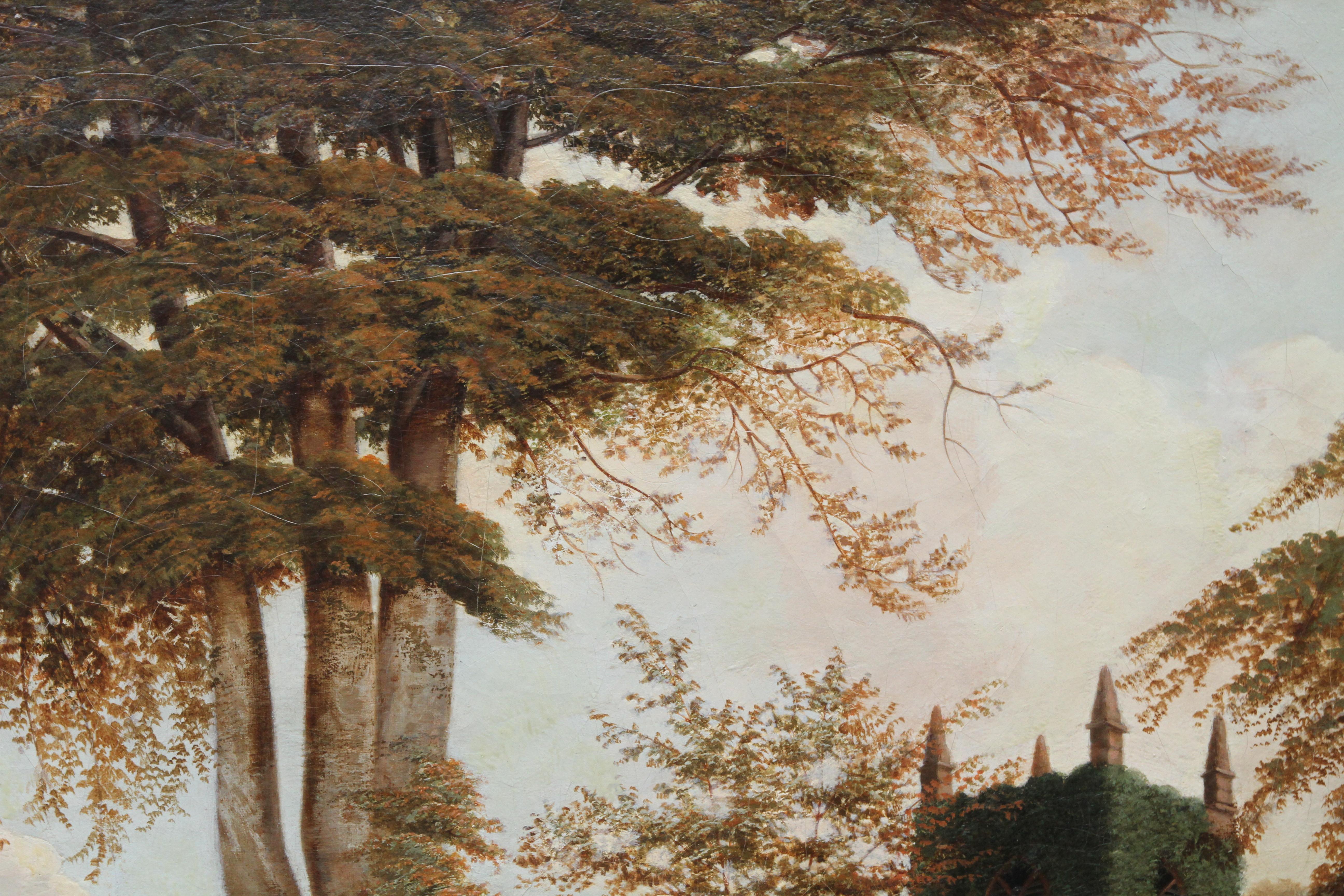 Iglesia de Edgbaston Birmingham - Pintura al óleo de paisaje de arte victoriano británico de 1880 - Landscape Painting Marrón de William Bromley