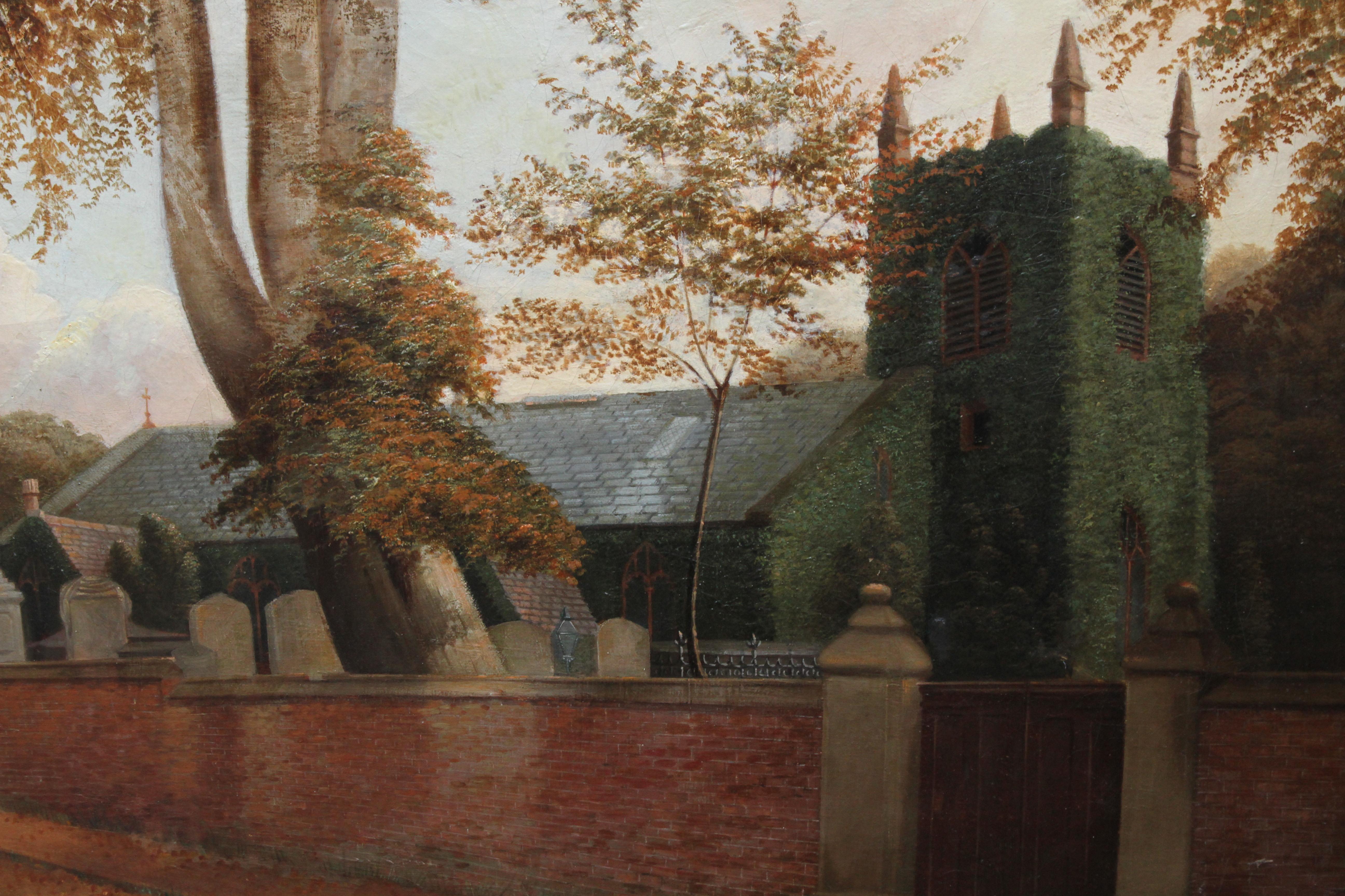 Edgbaston Church Birmingham - British 1880 Victorian art landscape oil painting  For Sale 1