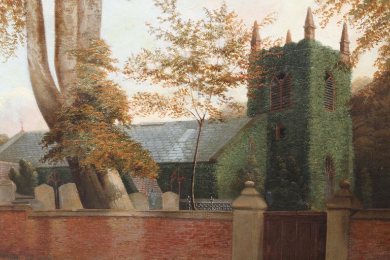 Edgbaston Church Birmingham - British 1880 Victorian art landscape oil painting  For Sale 3