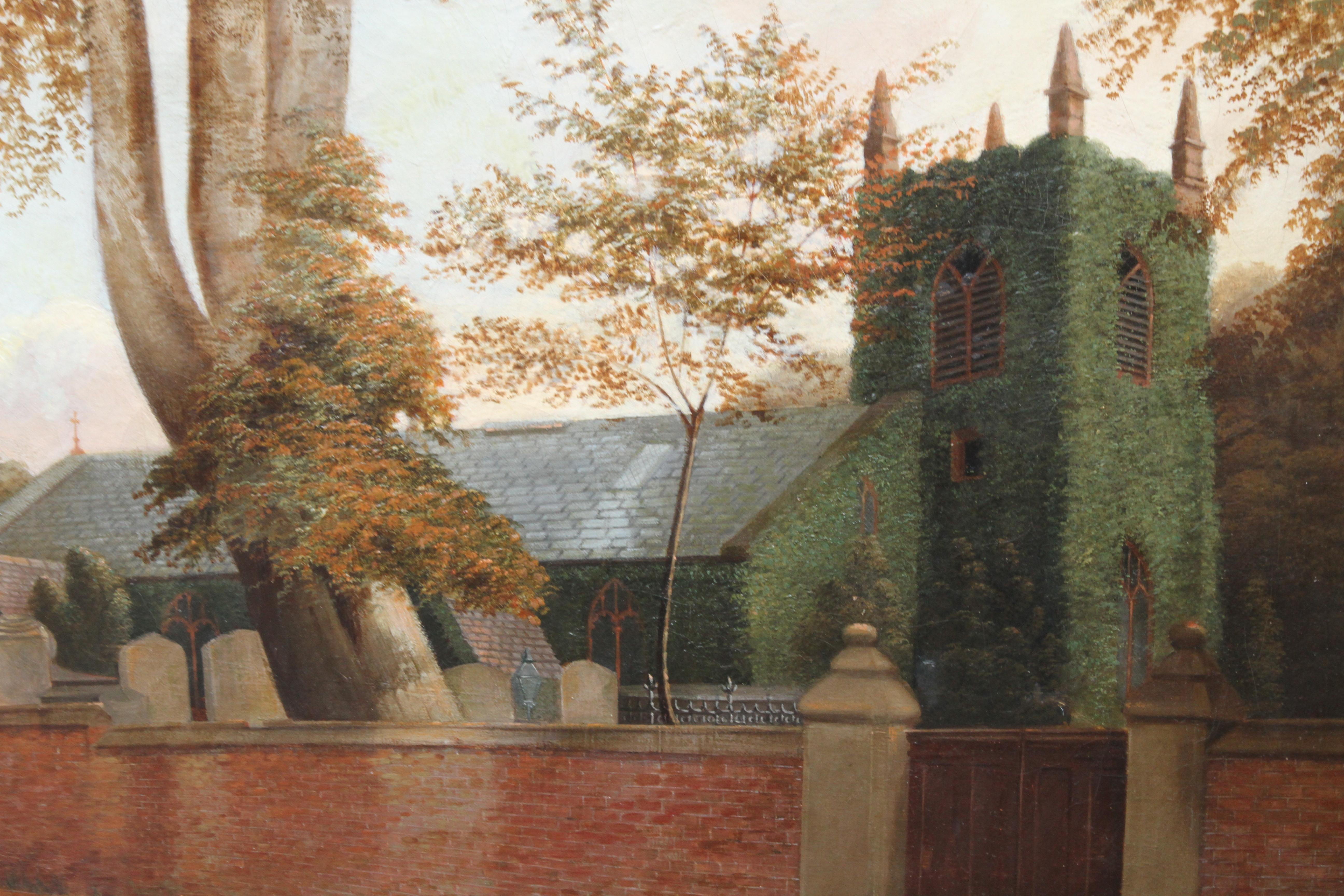 Edgbaston Church Birmingham - British 1880 Victorian art landscape oil painting  For Sale 2