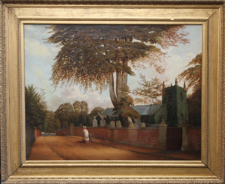 William Bromley Landscape Painting - Edgbaston Church Birmingham - British 1880 Victorian art landscape oil painting 
