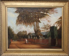 Edgbaston Church Birmingham - British 1880 Victorian art landscape oil painting 