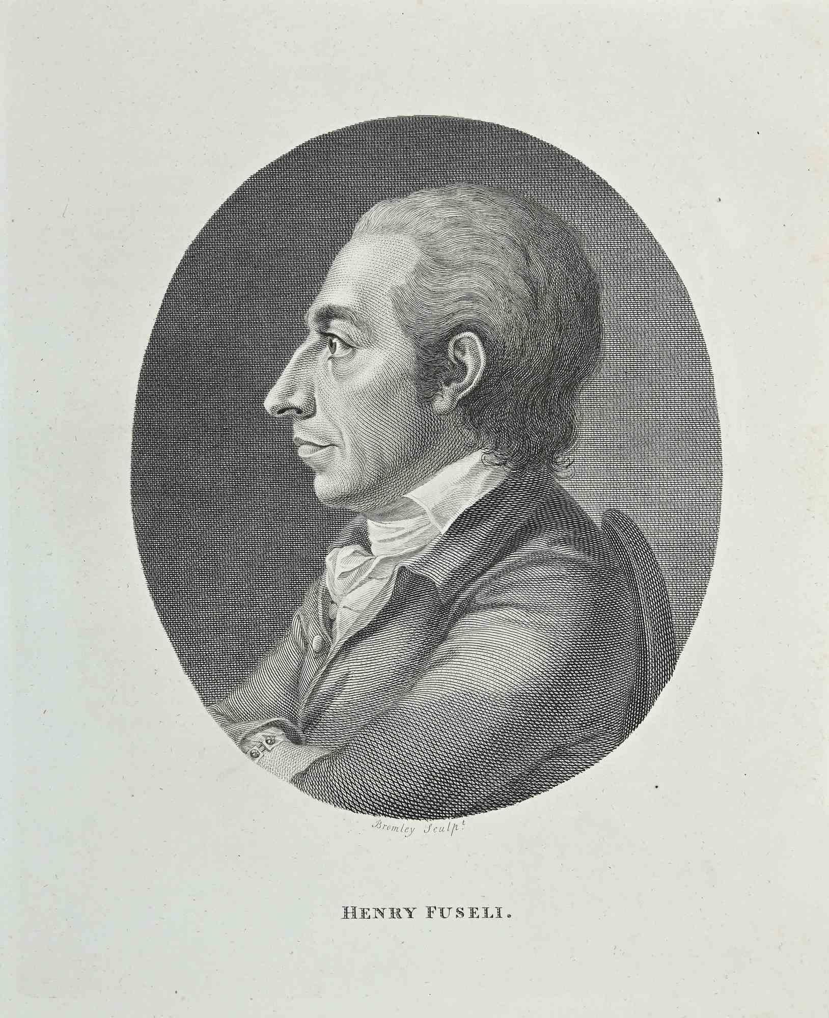 Portrait de Heinrich Fussli - gravure originale de William Bromley - 1810