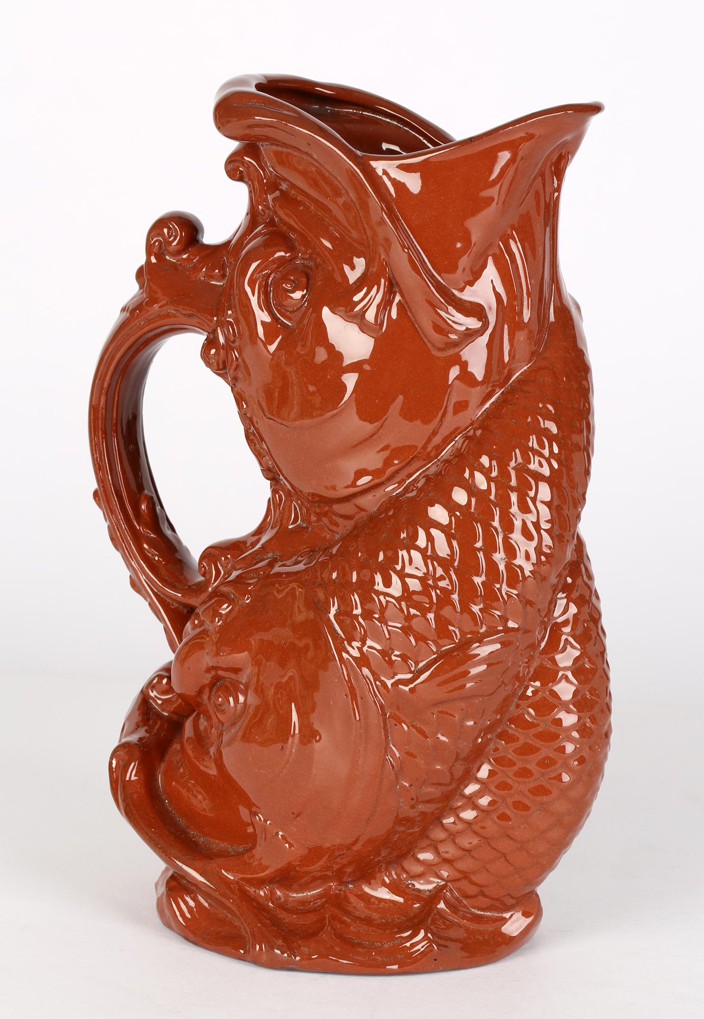 Glazed William Brownfield Aesthetic Movement Carp Jug Attributed to Christopher Dresser For Sale