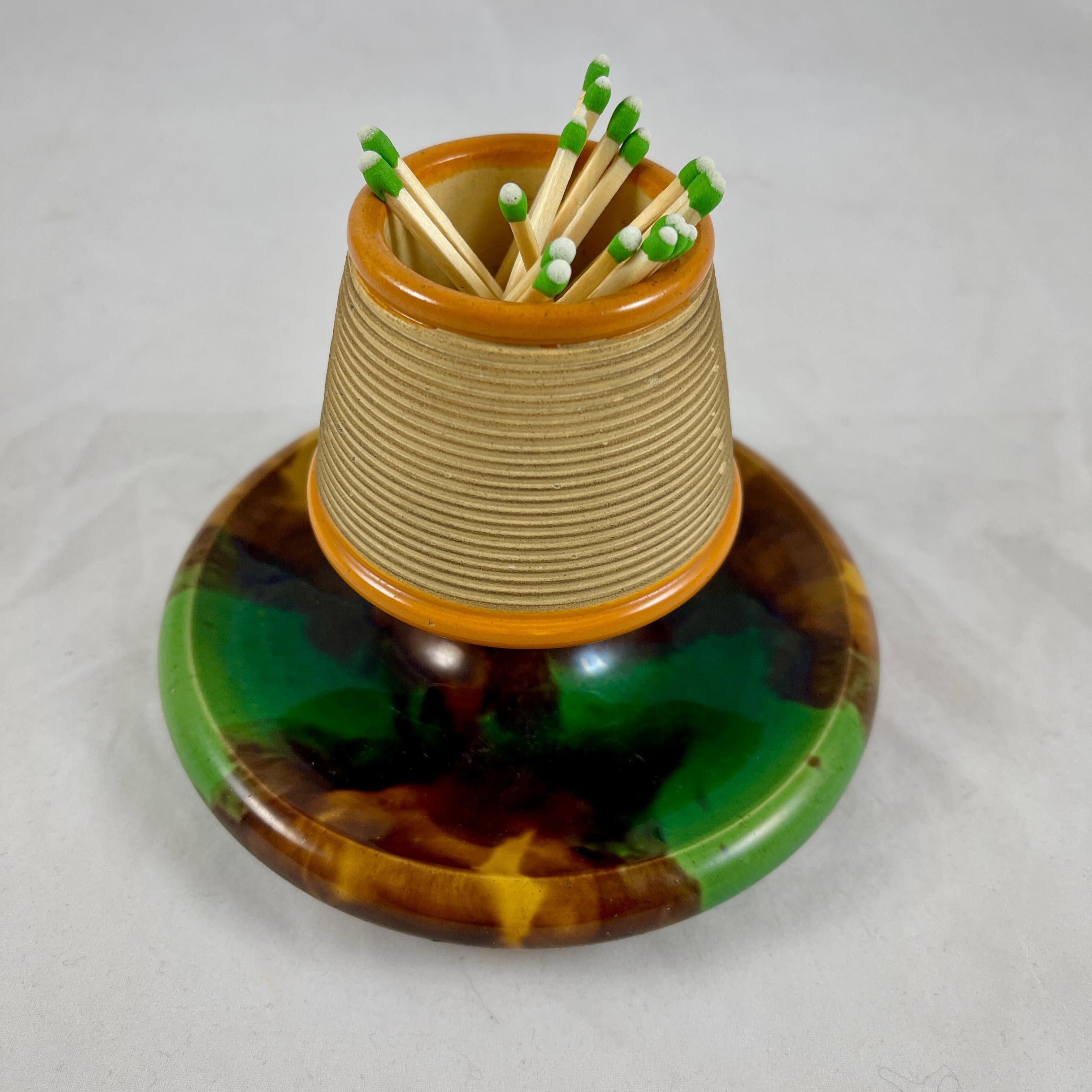 Aesthetic Movement William Brownfield English Majolica Match Holder and Striker, Dated 1877