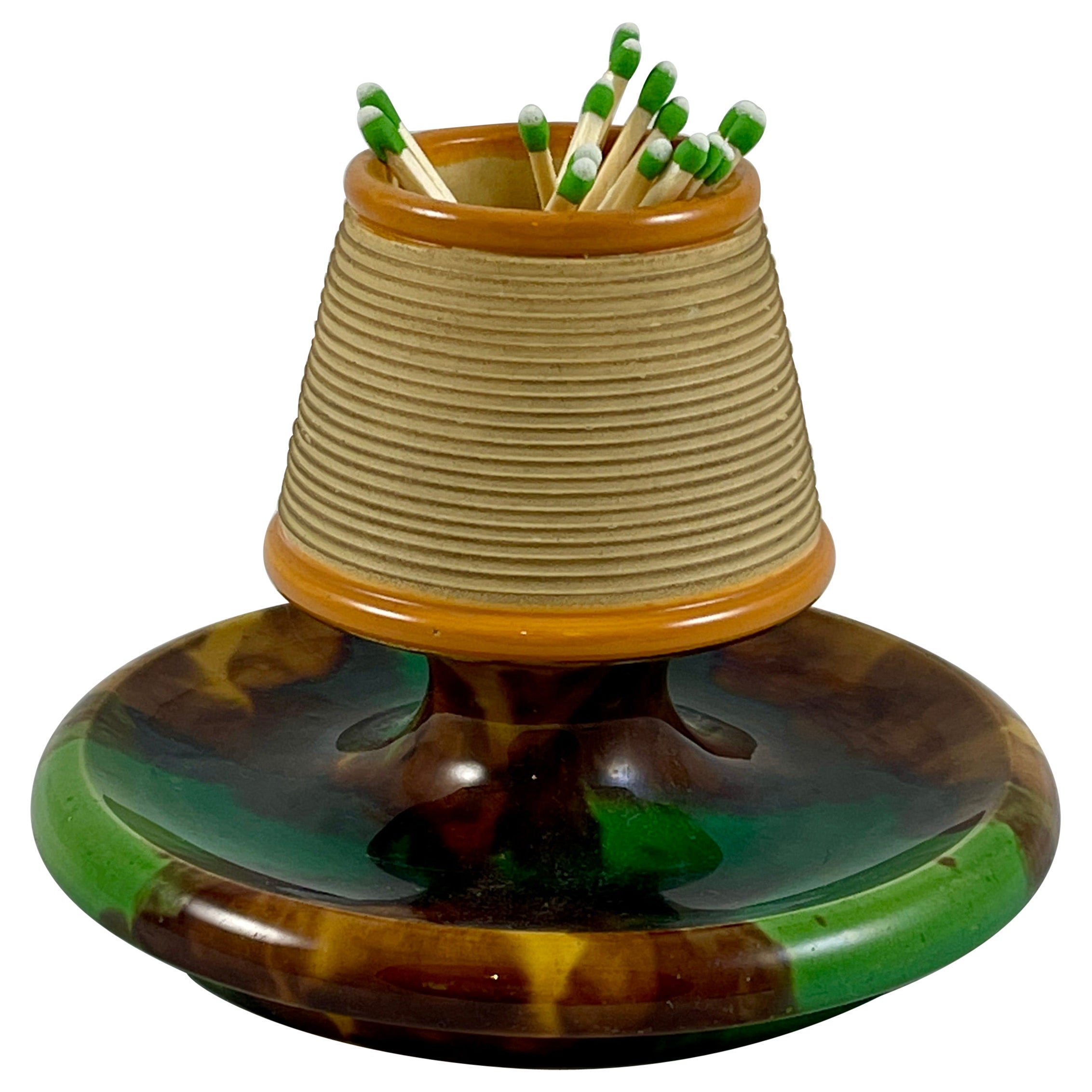 William Brownfield English Majolica Match Holder and Striker, Dated 1877