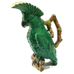 William Brownfield Majolica Mottled Green Ground Cockatoo jug or pitcher 1890s