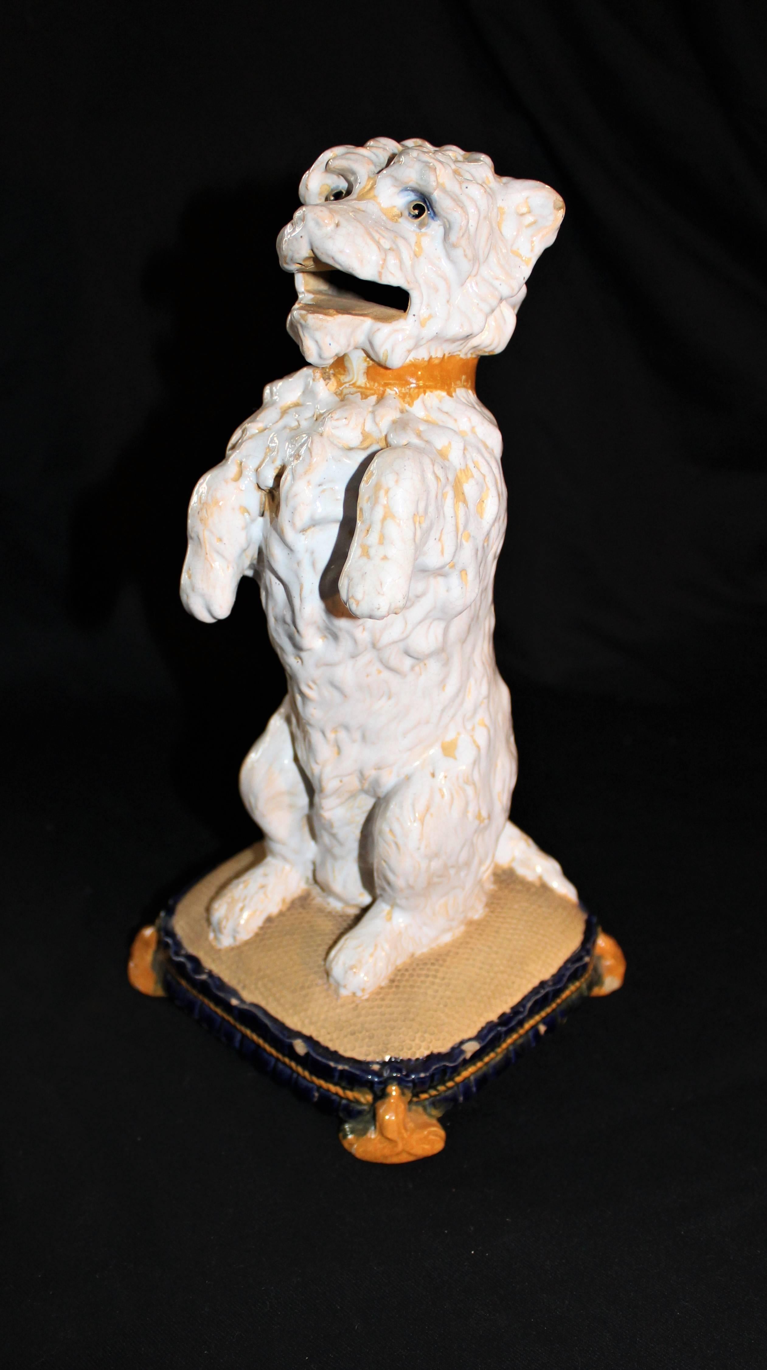 Late 19th Century William Brownfield Majolica Terrier Letter Holder