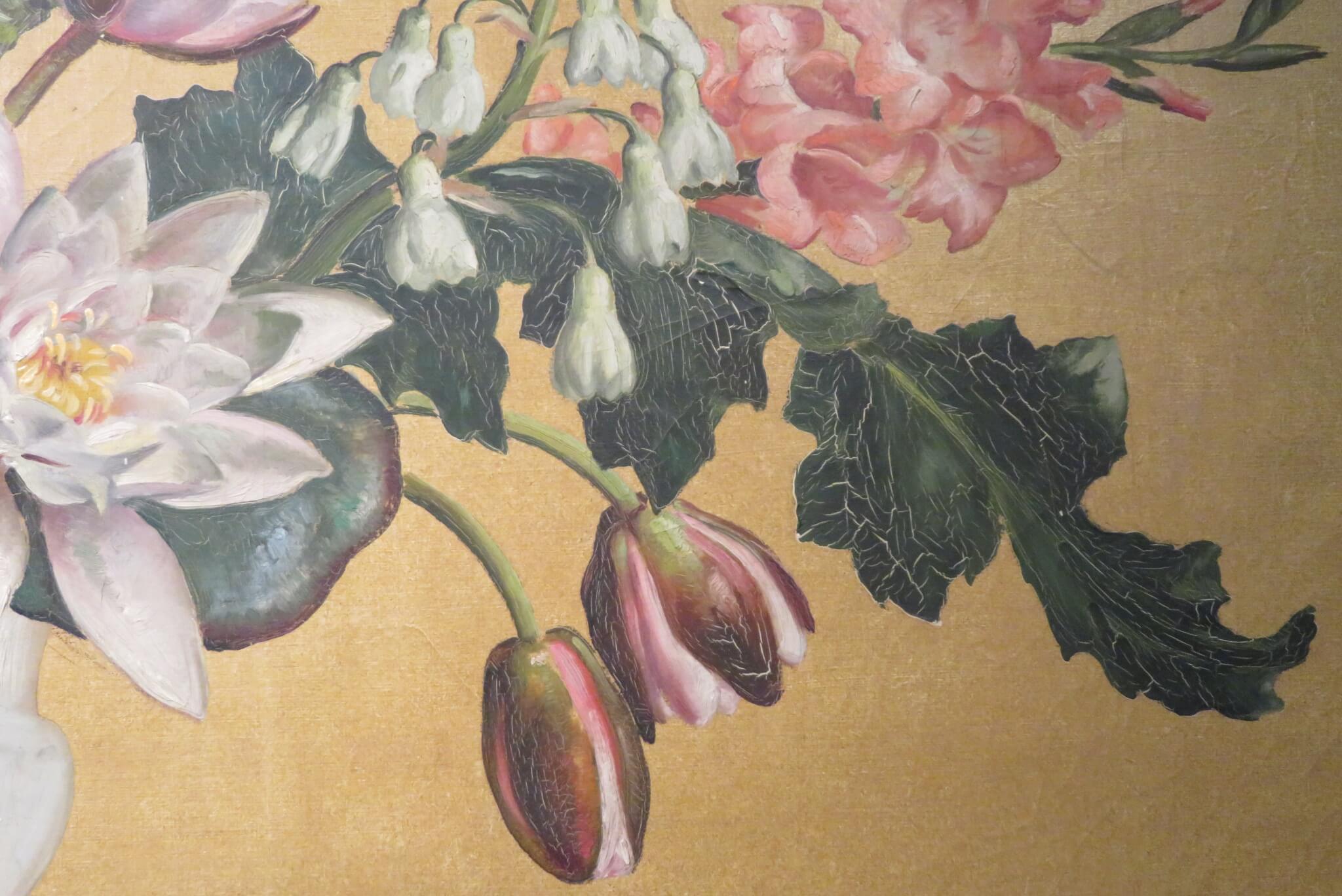 LARGE CLASSICAL 1920's COUNTRY HOUSE STYLE STILL LIFE OF FLOWERS OIL PAINTING - Brown Interior Painting by William Bruce Ellis Ranken