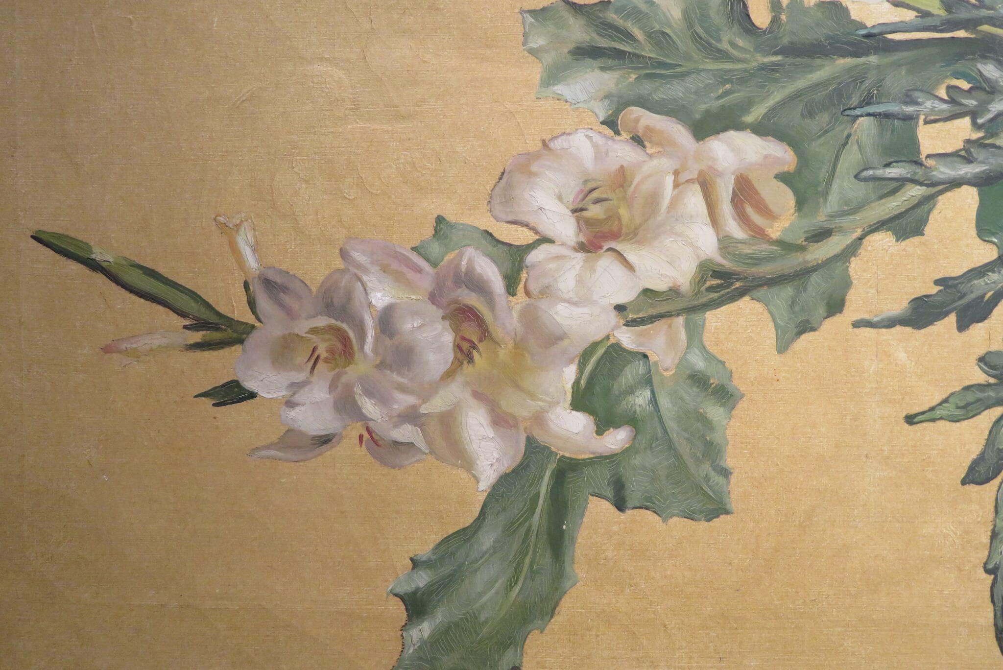 LARGE CLASSICAL 1920's COUNTRY HOUSE STYLE STILL LIFE OF FLOWERS OIL PAINTING For Sale 2