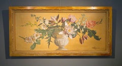 LARGE CLASSICAL 1920's COUNTRY HOUSE STYLE STILL LIFE OF FLOWERS OIL PAINTING