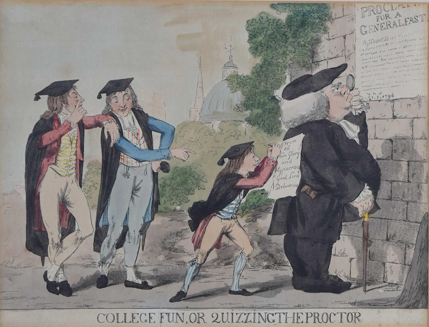 William Bunbury  Figurative Print - College Fun at the University of Cambridge, engraving by William Bunbury