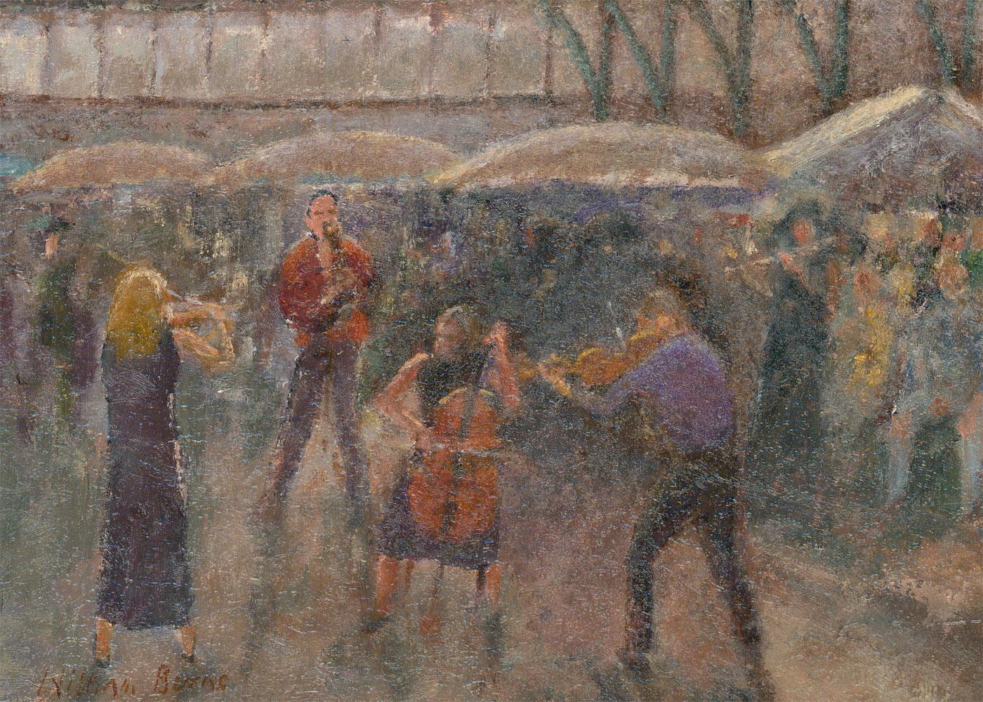 William Burns FRSA (1923-2010) - 20th Century Oil, Musicians in Covent Gardens For Sale 1