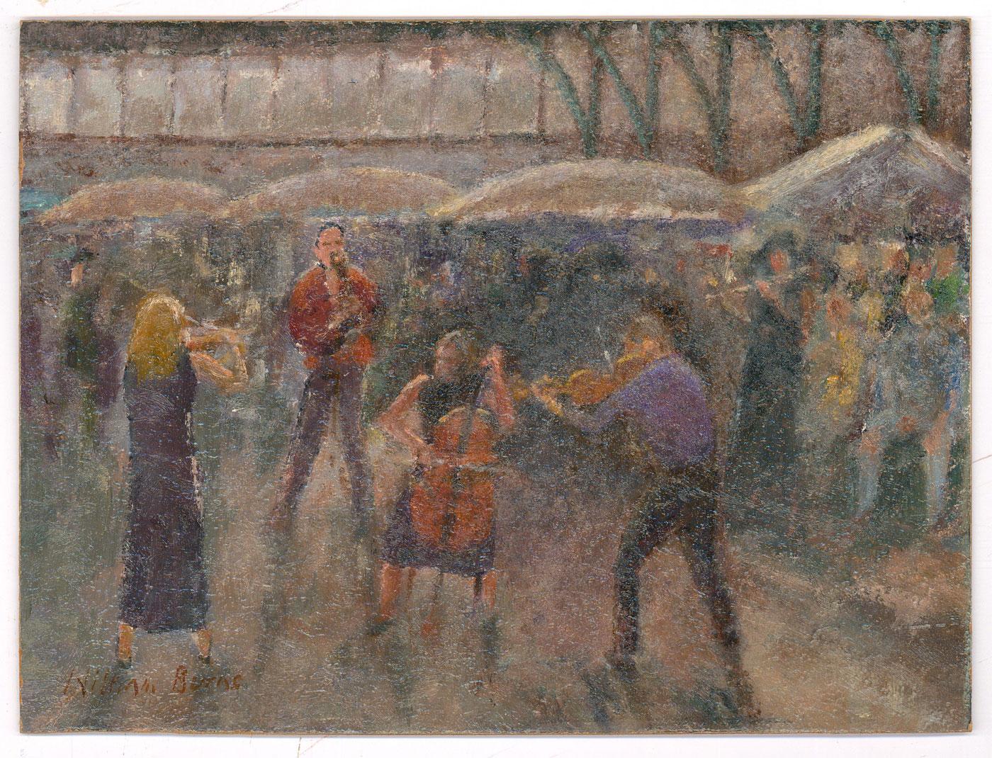 William Burns FRSA (1923-2010) - 20th Century Oil, Musicians in Covent Gardens For Sale 3