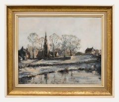 Vintage William Burns FRSA (1923-2010) - 20th Century Oil, Village in the Snow