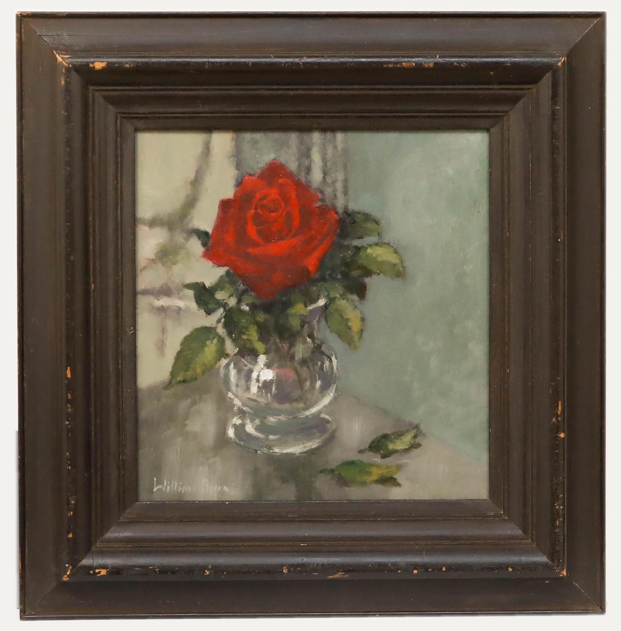 William Burns FRSA (1923-2010) - Huile du 20e siècle encadrée, rouge rose