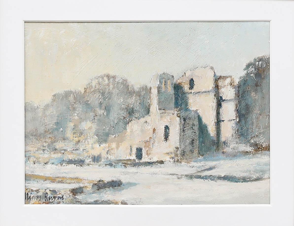 William Burns FRSA (1923-2010) - Gerahmtes Ölgemälde des 20. Jahrhunderts, Schnee in der Roche Abbey im Angebot 1