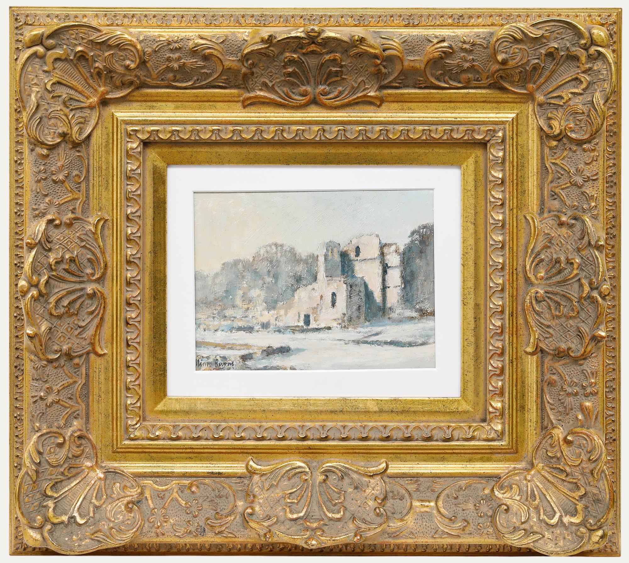 Ein Original-Ölgemälde von William Burns FRSA (1923-2010). Schnee in Roche Abbey - South Yorkshire. Signiert vom Künstler unten links. Gut präsentiert in einer erheblichen Gold-Effekt Rahmen mit Muschel und Akanthus Ornament. Auf der Rückseite