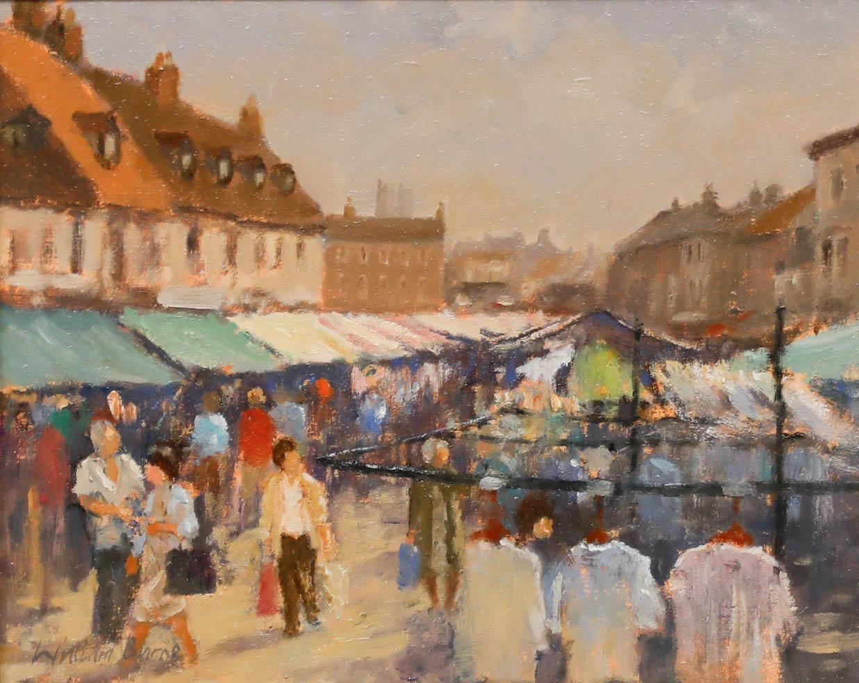 William Burns FRSA (1923-2010) - Huile encadrée, marché de Beverley - Été en vente 1