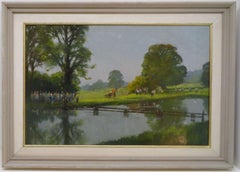 Original Framed English Horse Racing / Steeplechasing Oil Painting Signed 20thC