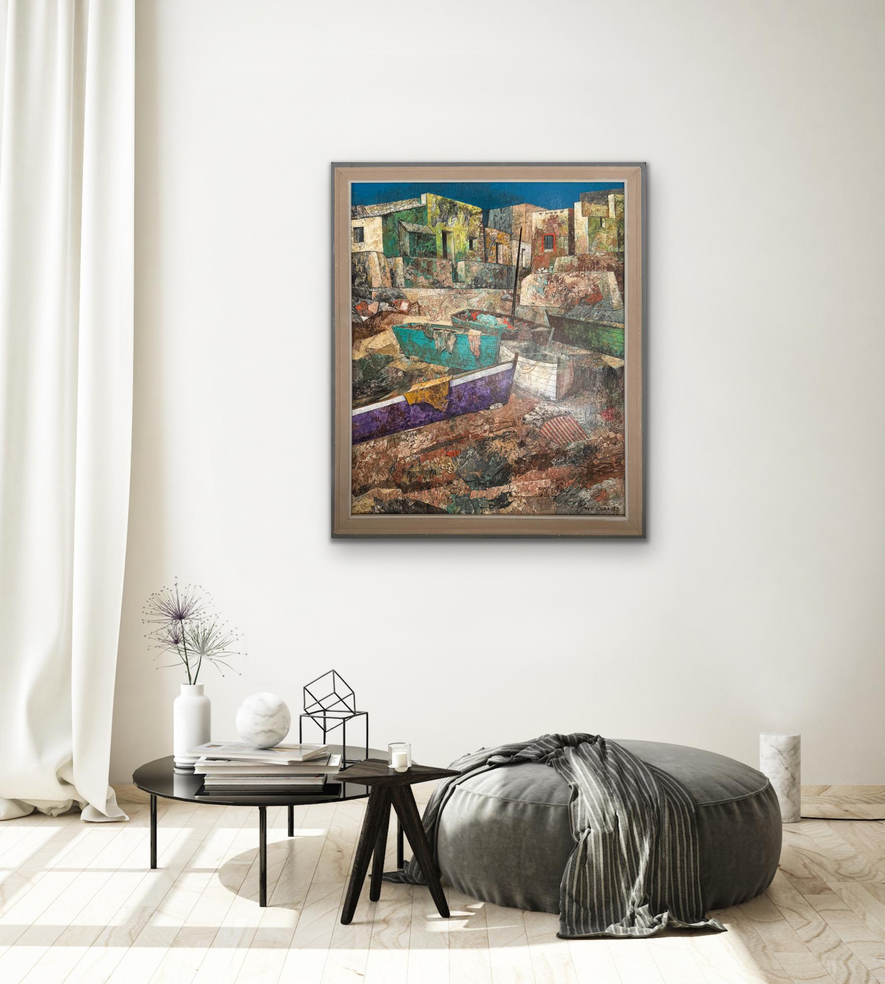 Malaga Beach Setting (Fischerdorf & Boote, Spanien) WILLIAM C GRAUER bunt im Angebot 6