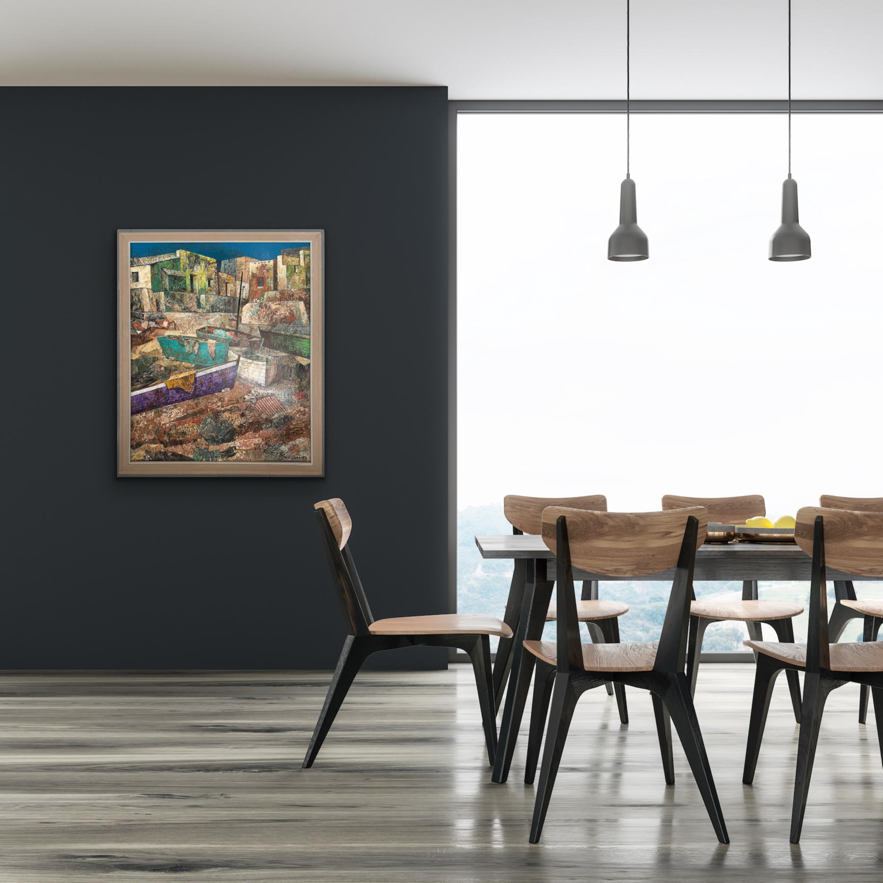 Malaga Beach Setting (Fischerdorf & Boote, Spanien) WILLIAM C GRAUER bunt im Angebot 7