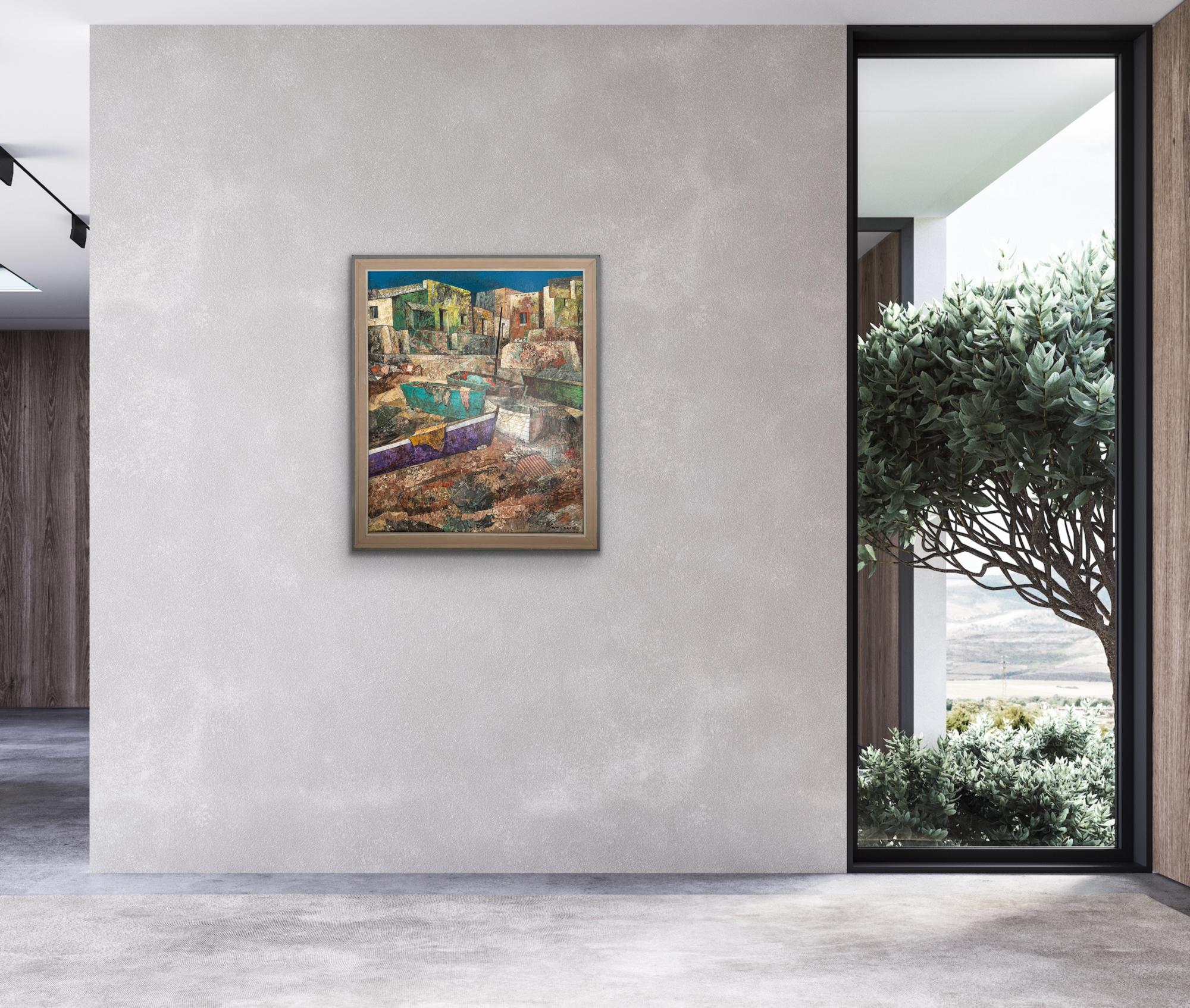 Malaga Beach Setting (Fischerdorf & Boote, Spanien) WILLIAM C GRAUER bunt im Angebot 2