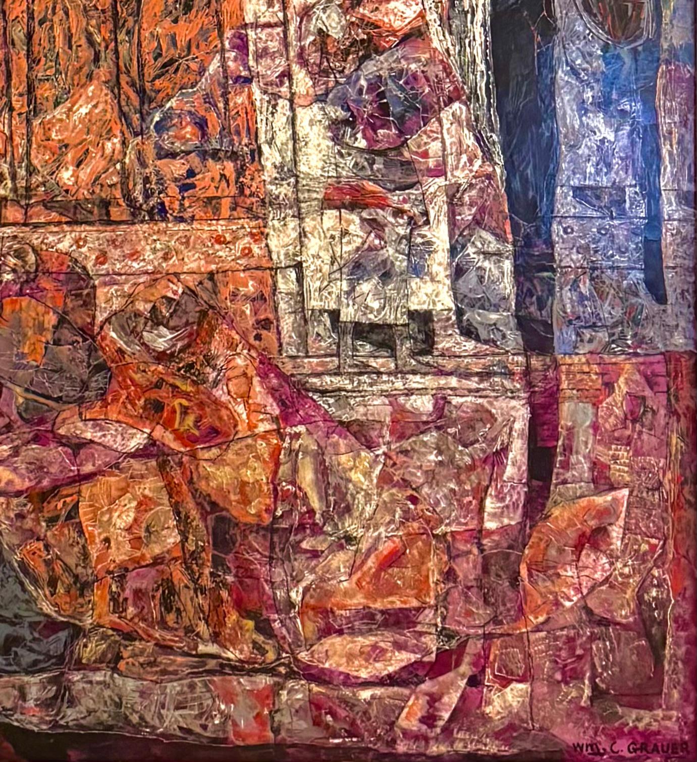 WILLIAM C GRAUER Abstract Archaeological Fresco colorful 1970s Cleveland School For Sale 11