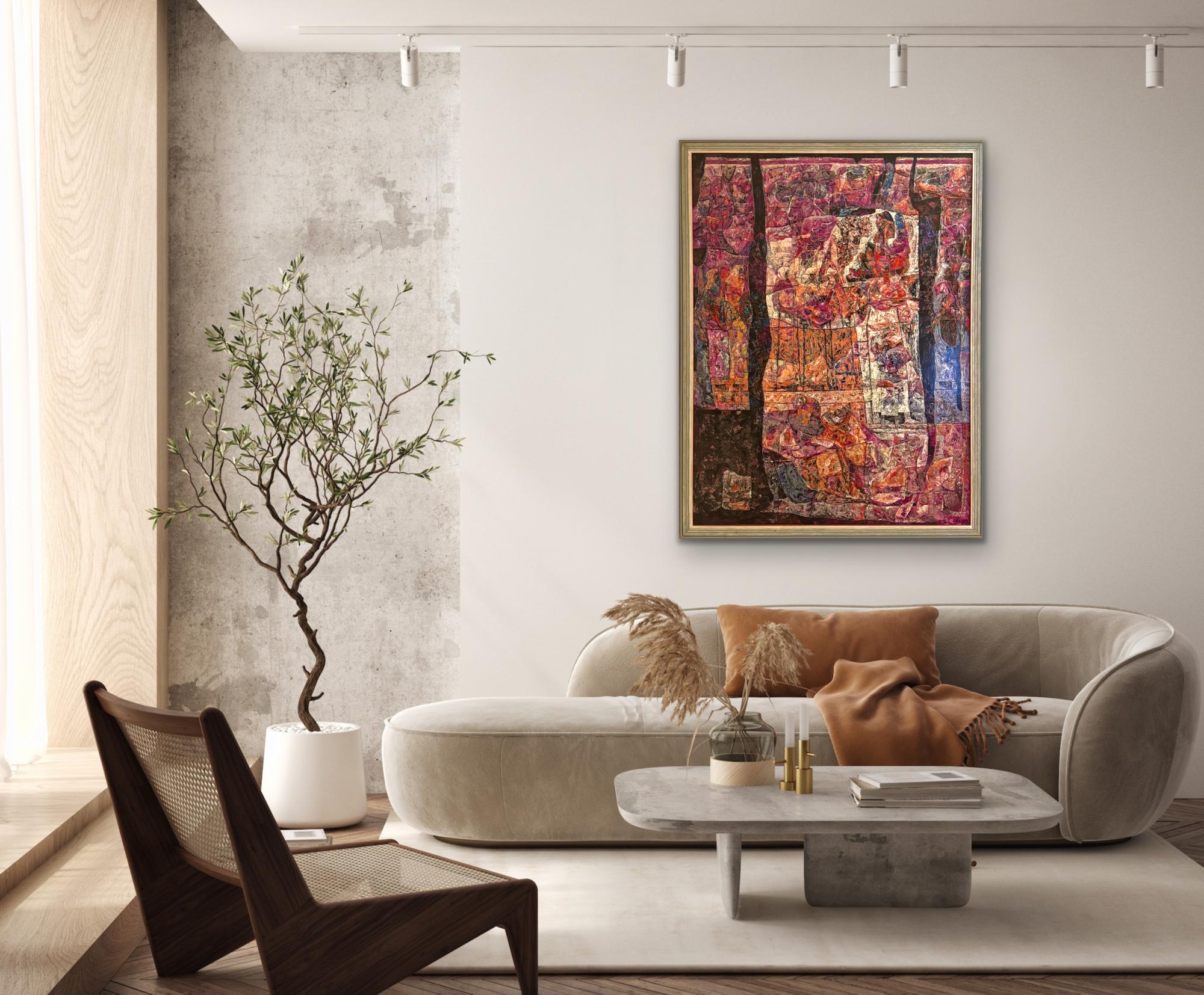 WILLIAM C GRAUER Abstract Archaeological Fresco colorful 1970s Cleveland School - Modern Painting by William C. Grauer