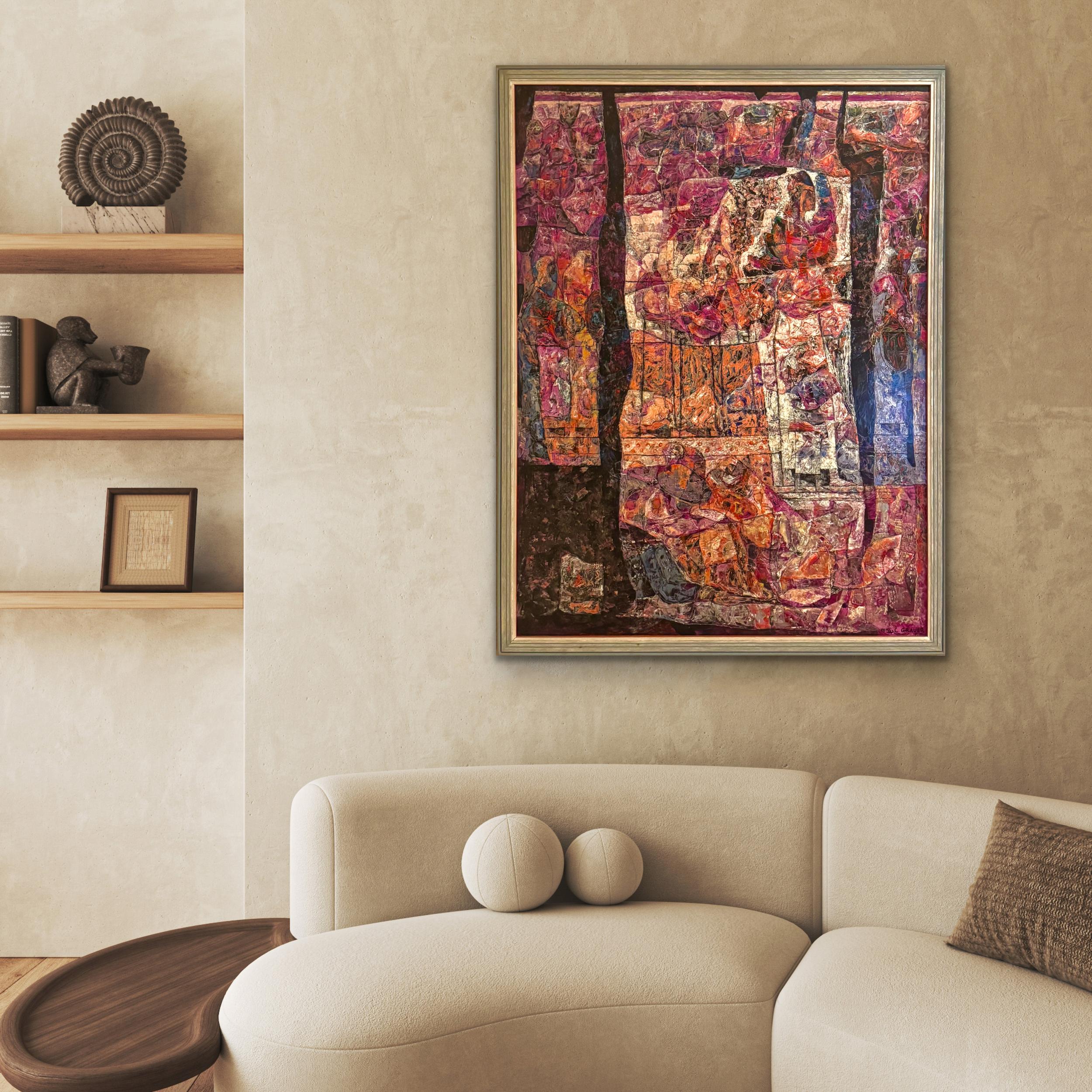 WILLIAM C GRAUER Abstract Archaeological Fresco colorful 1970s Cleveland School For Sale 1