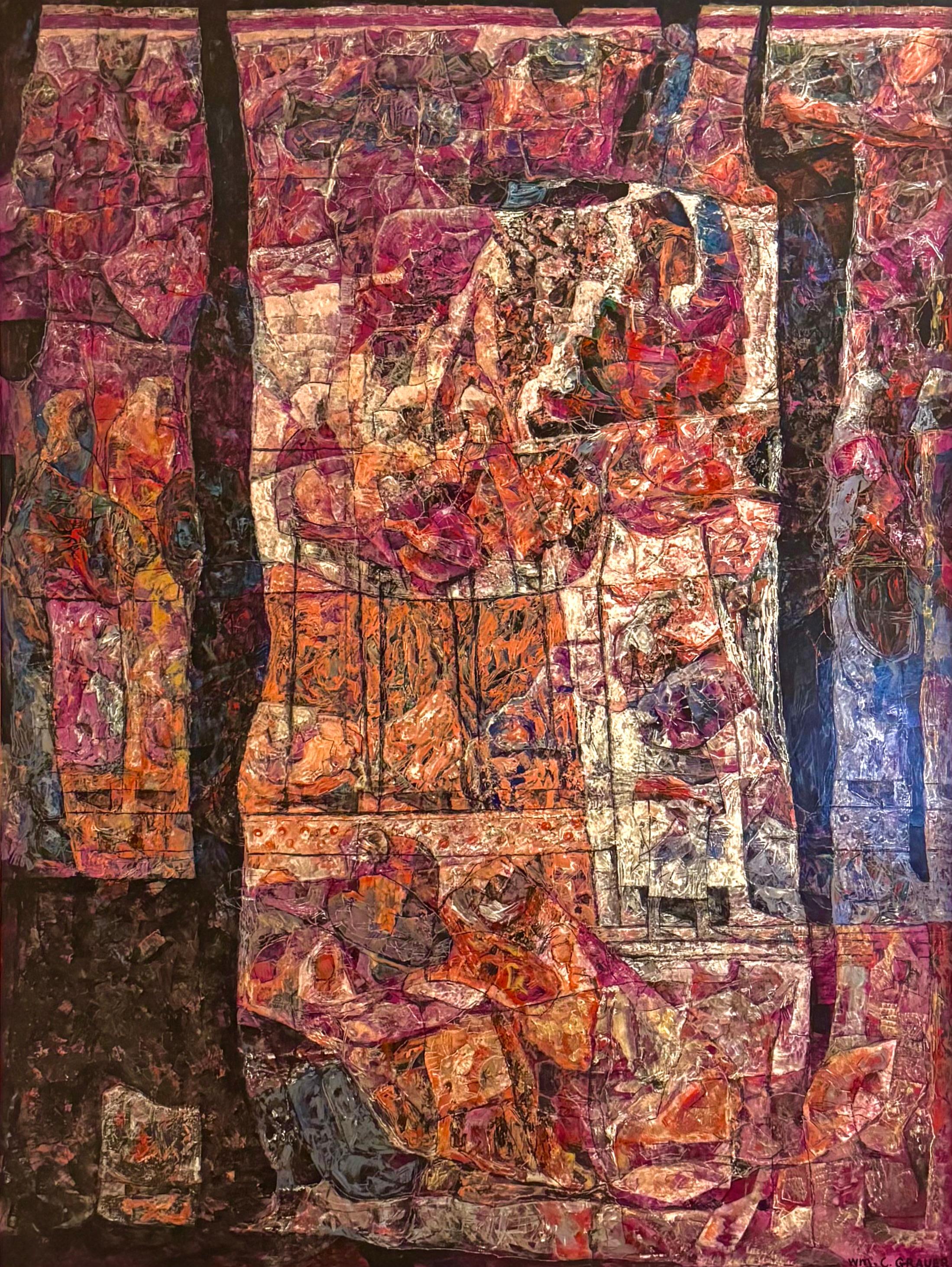 WILLIAM C GRAUER Abstract Archaeological Fresco acrylic 1970s Cleveland School