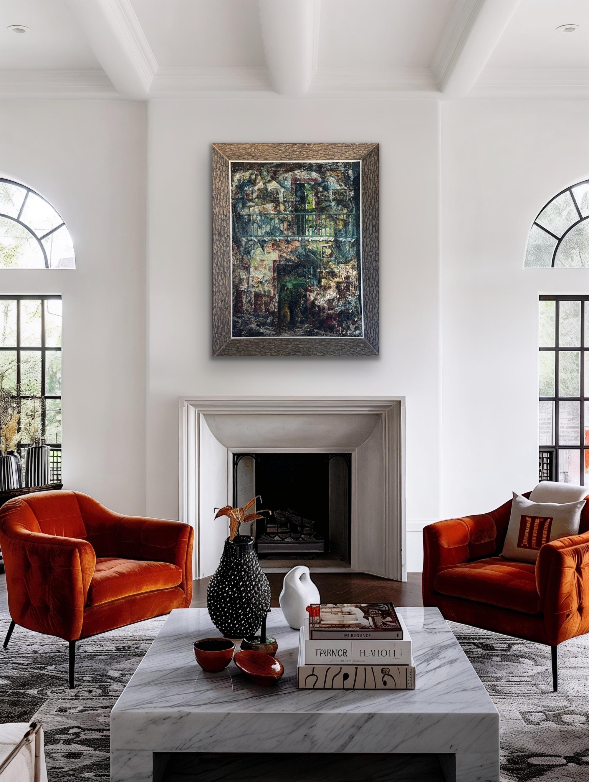 William C. Grauers etwa 38,5 mal 28,5 Zentimeter großes Acrylbild auf einer Tafel aus den 1960er Jahren ist eines dieser Gemälde, die gleichzeitig vertraut und beunruhigend wirken. Es zeigt eine Gebäudefassade mit einem Balkon und einer Türöffnung,