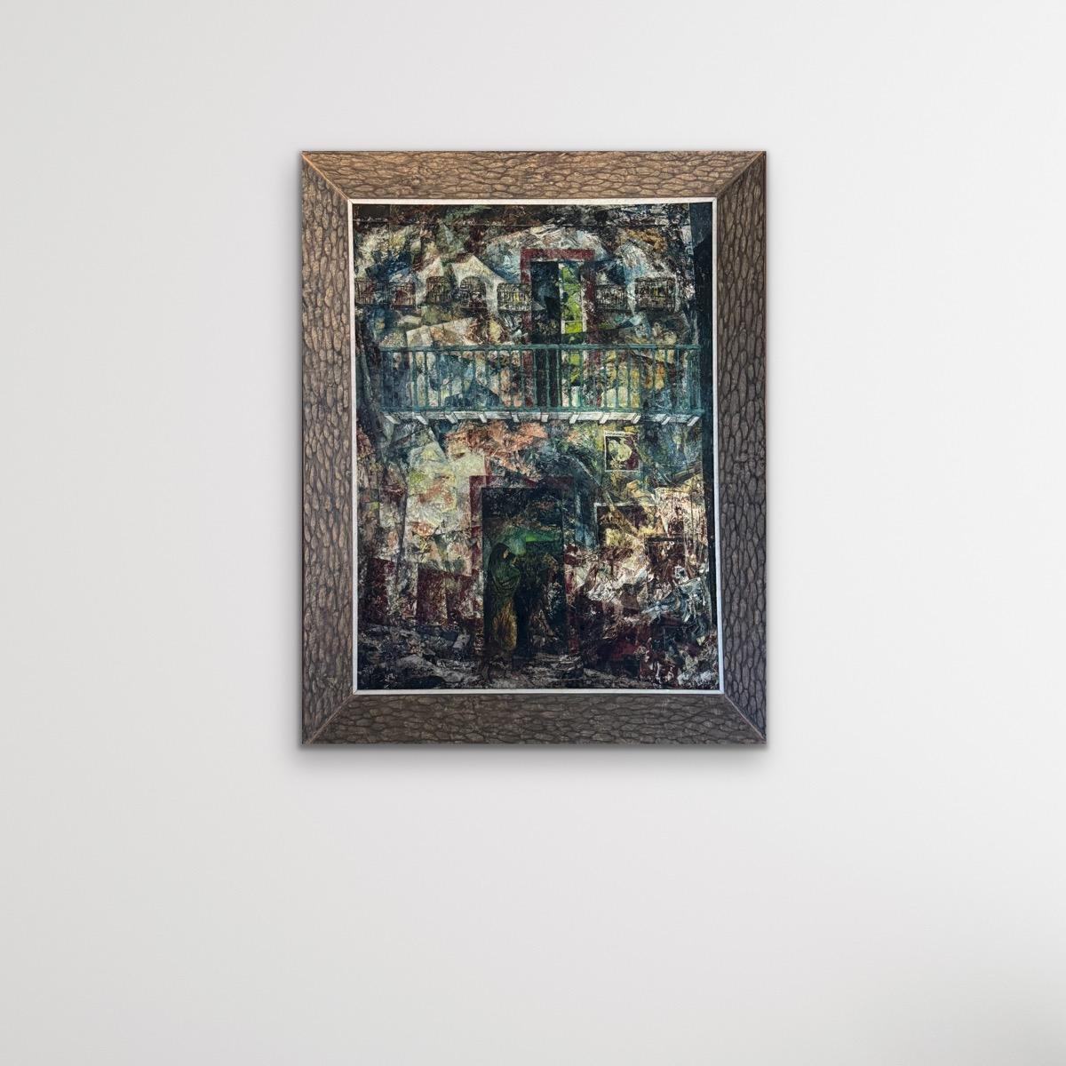 WILLIAM C. GRAUER Ohne Titel (Verhüllte Frau, Kind & Vogelkäfige) Acryl/Platte 1960er Jahre im Angebot 3