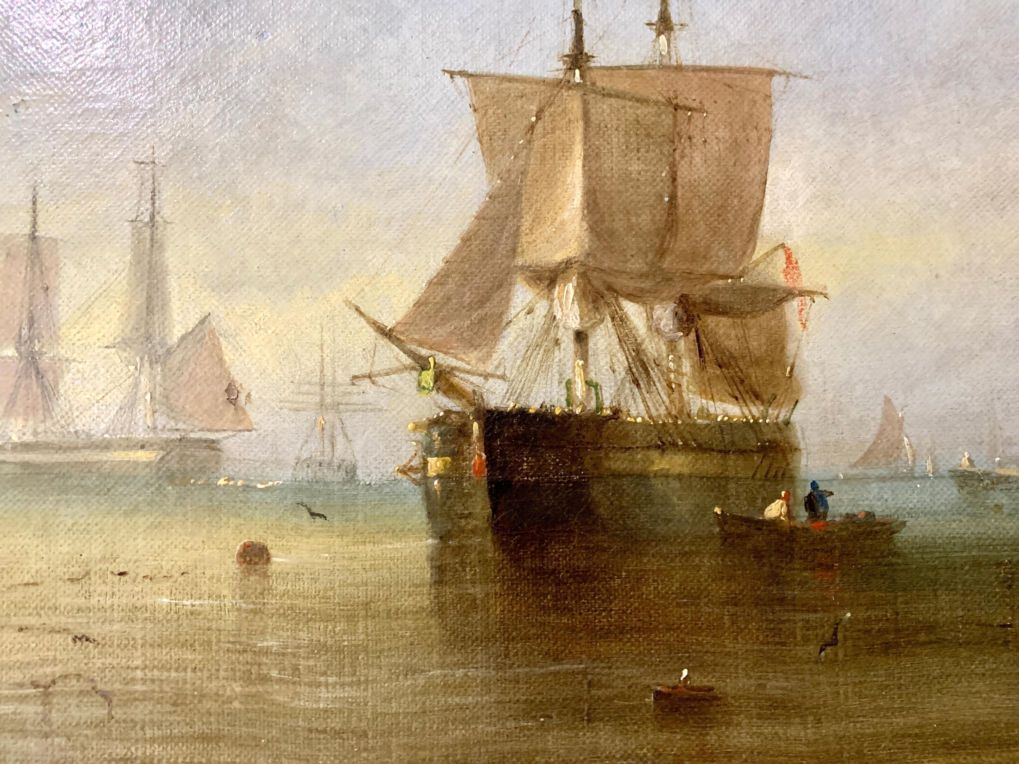 William Calcot Knell

English marine painting of ships at rest with a Sunset.

Oils on canvas

Circa 1870-80

William Callcott Knell was a London marine painter, probably the son of William Adolphus Knell, who was also a marine painter.

Callcott