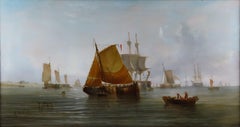 Oil Painting by William Calcott Knell "Morning, Dutch Fishing Boats in a Calm"