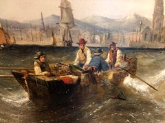 Oil Painting Canvas by William Calcott Knell Stormy Fishing Scene