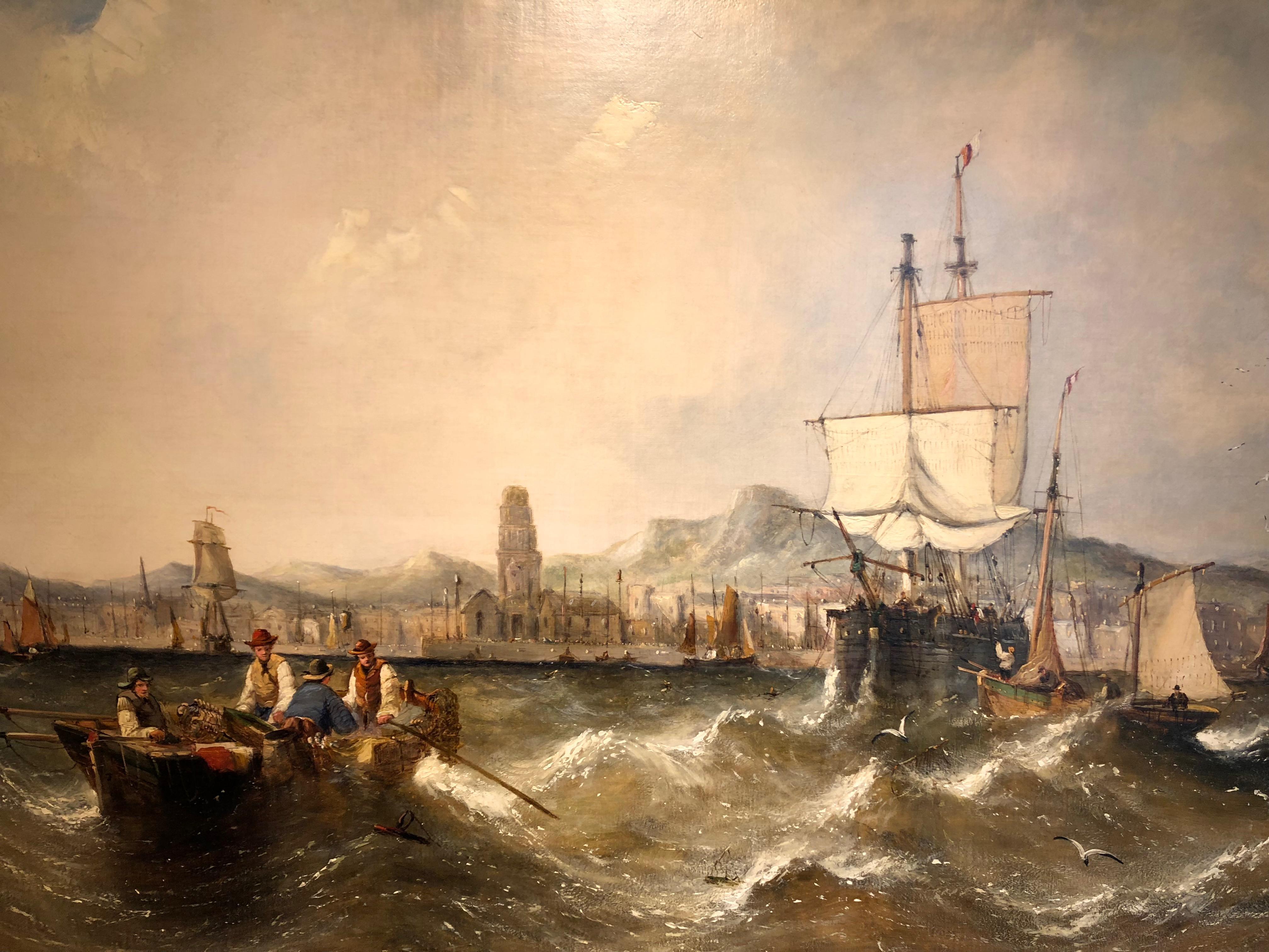 Oil Painting Canvas by William Calcott Knell Stormy Fishing Scene 3
