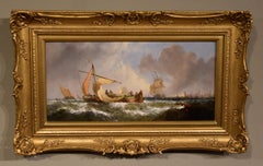 Oil Painting Pair by William Calcott Knell "Fishing Boats of the Dutch Coast"