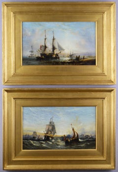 Pair of 19th Century marine oil paintings of ships at sea