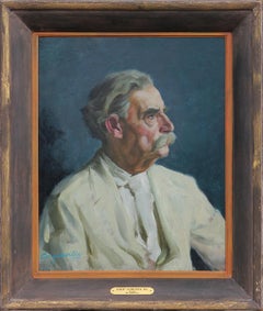 Teal Toned Realistic Portrait Painting of Albert Schweitzer