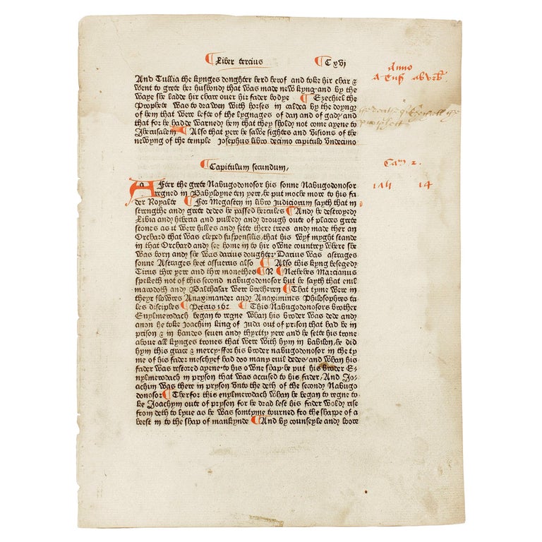 William Caxton, 1482, an Original Leaf from the Polycronicon ...