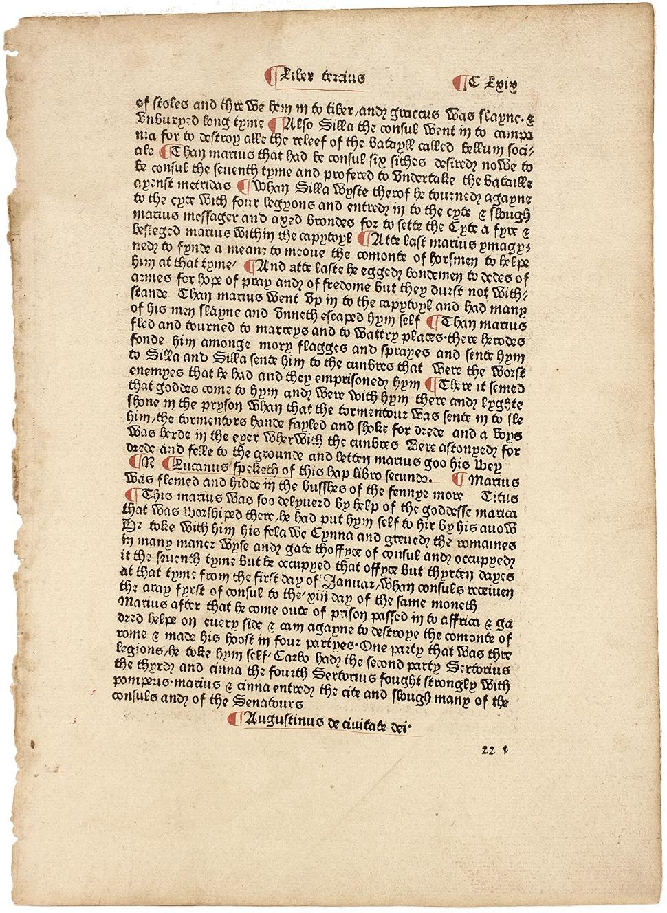 British William Caxton, A Leaf from the Polycronicon, 1482, First Printing in English