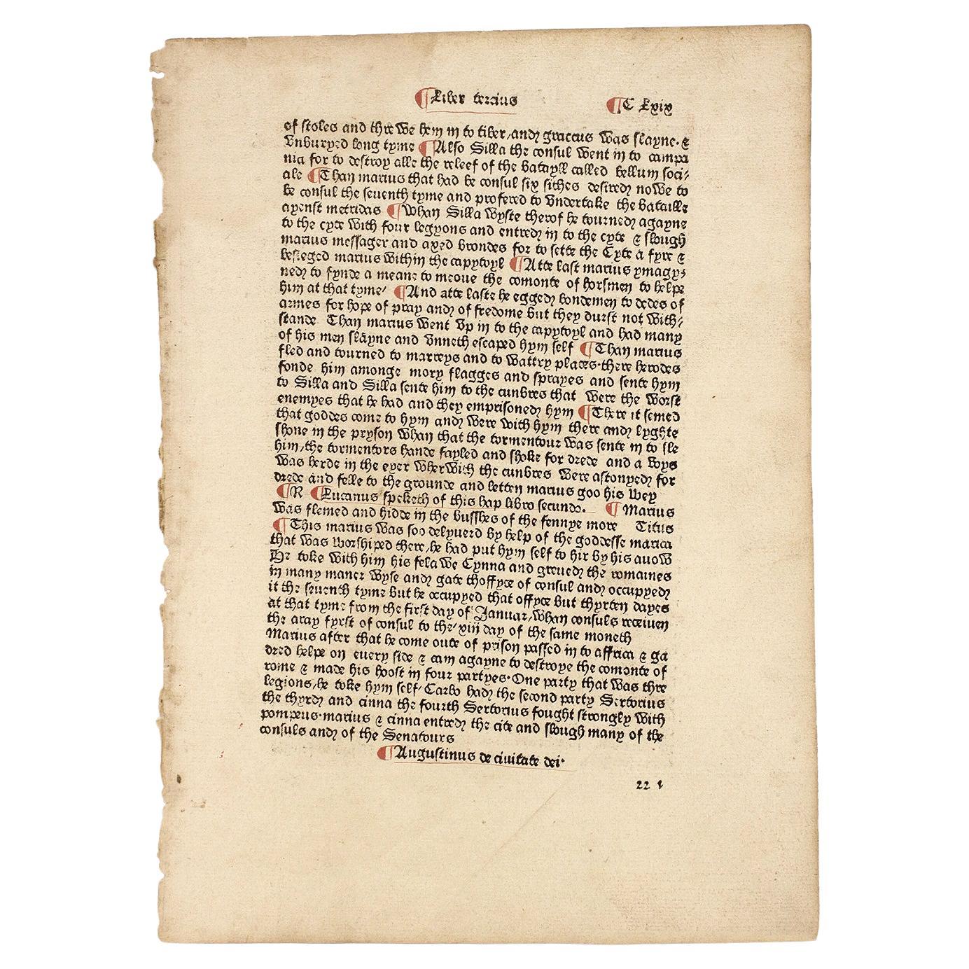 William Caxton, A Leaf from the Polycronicon, 1482, First Printing in English