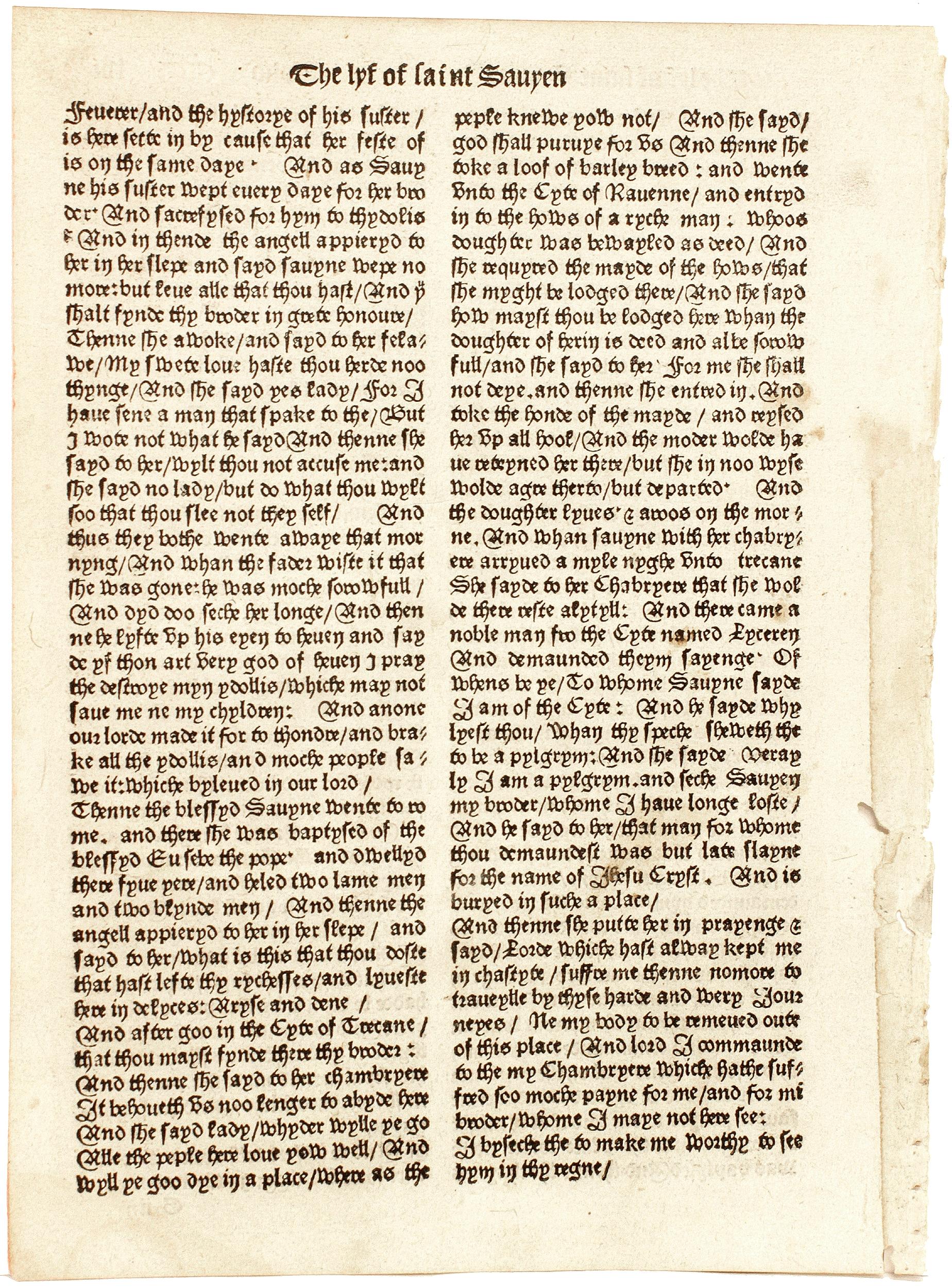 British William Caxton, an Original Leaf from the Golden Legend, 1493, Wynkyn De Word